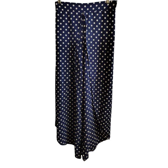 See You Monday Women's Large Blue With White Polka Dot Wide Leg Pants - Picture 2 of 7
